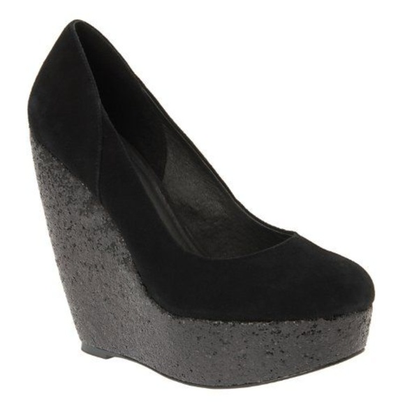 Aldo Shoes - Aldo Black Glitter Suede Situla Platform Wedges